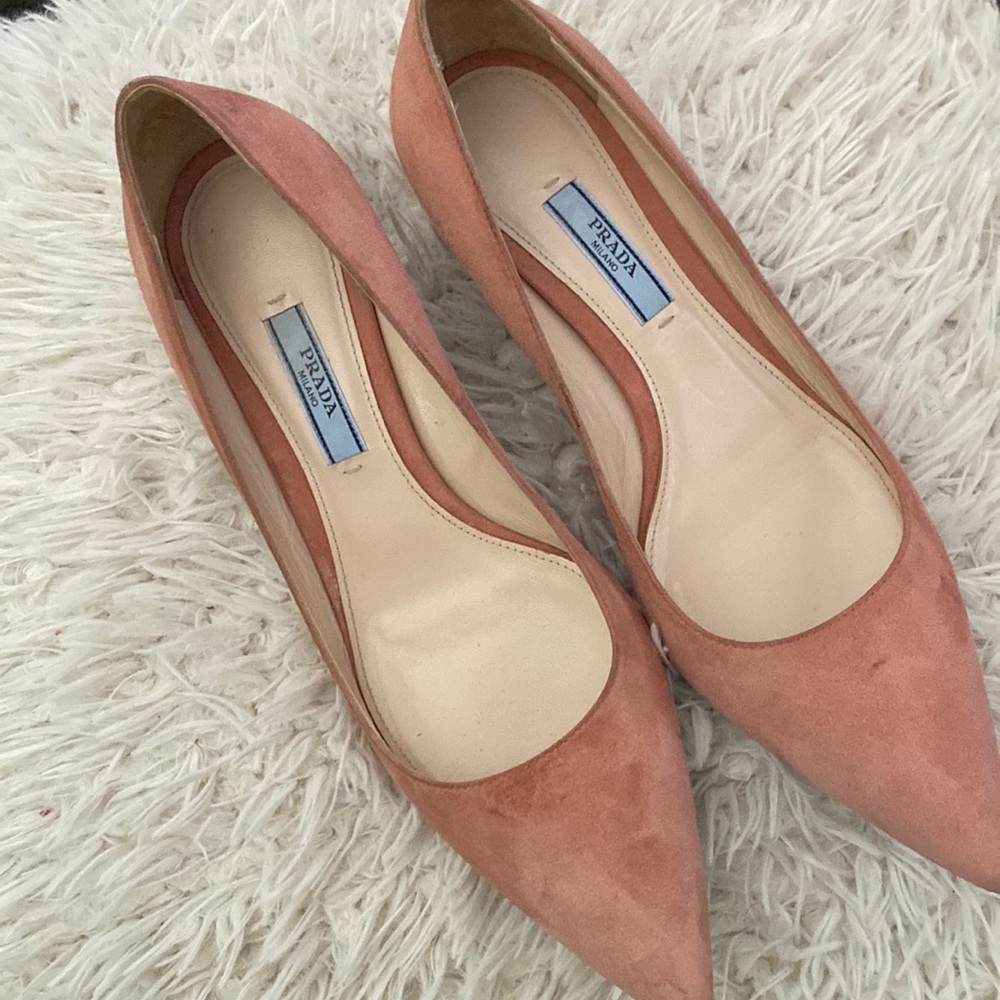 Prada Light Pink Ponty-toe kitten heels pumps